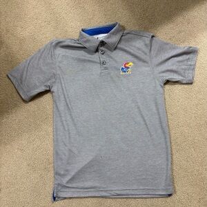Champion Gray Polo with Jayhawks on chest.